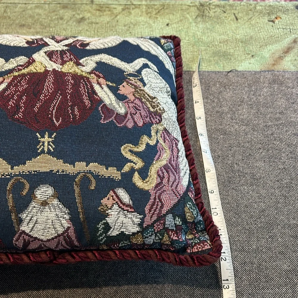Nativity - Angels, Shepherds, Town, Stain Glass, Highlights, Tapestry Pillow